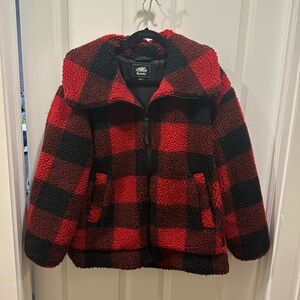 ROOTS Plaid Fuzzy Zip Up Jacket